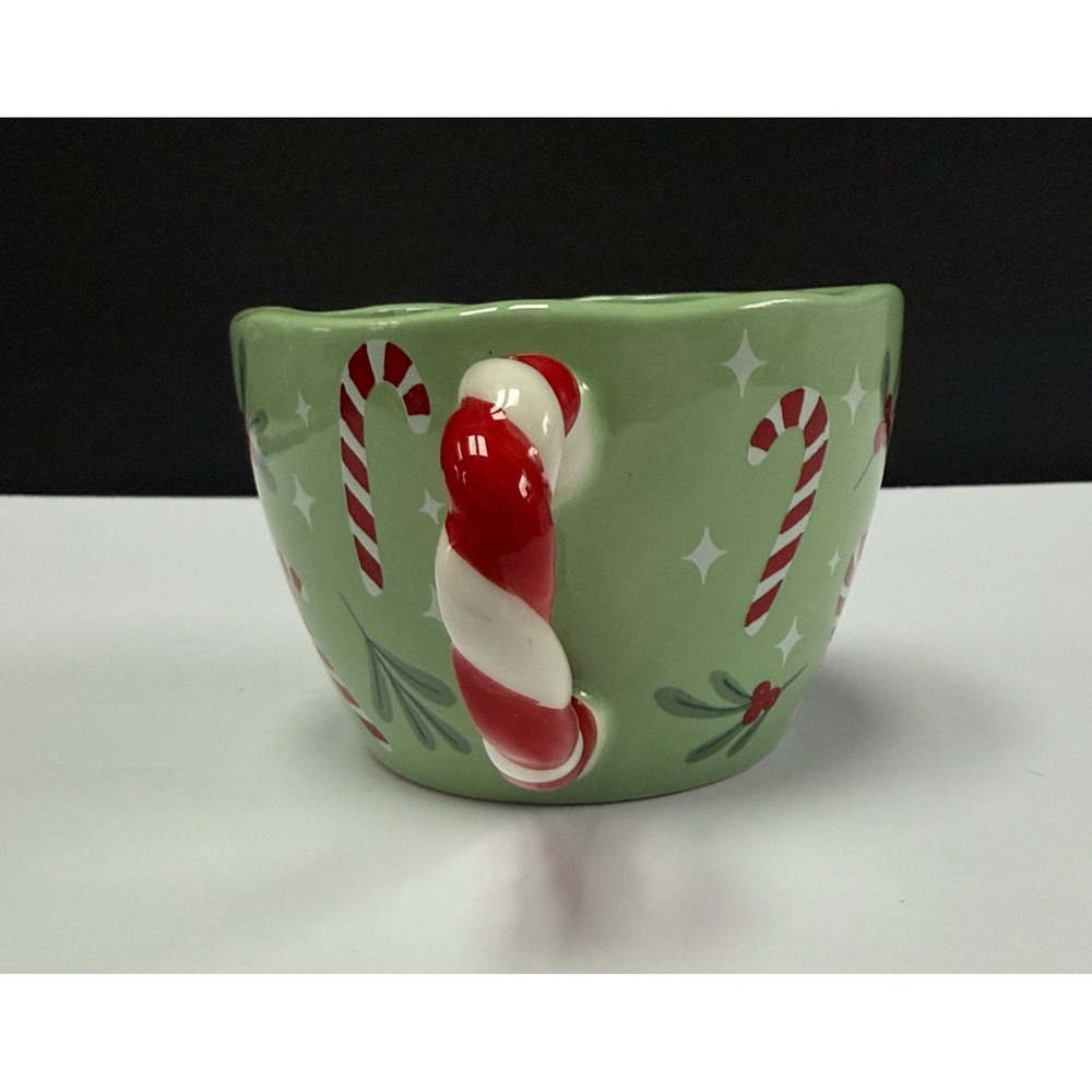 Sunday Morning Ceramics Christmas Mug Green Candy Cane Handle Mistletoe Holiday - Picture 5 of 6